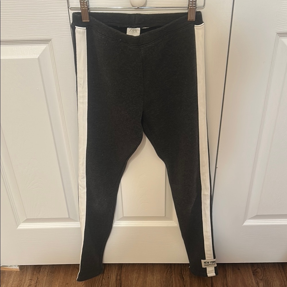 Zara Black and White Leggings with Sporty Stripe